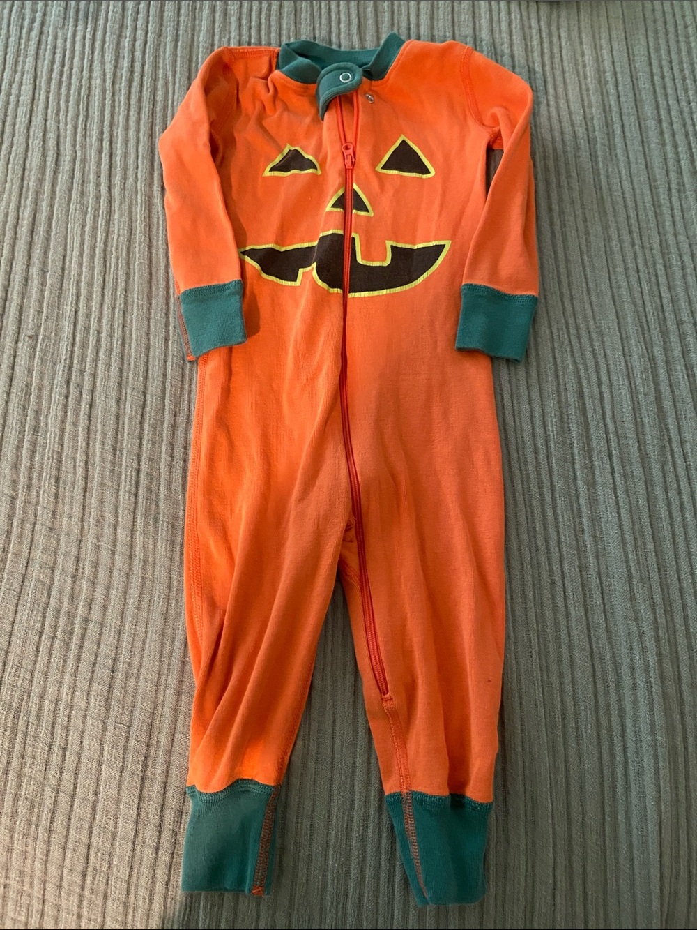 Hanna Andersson Orange Pumpkin Jack-O'-Lantern Kids One-Piece 18-24 months